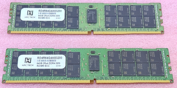 ∠HPCTECH RD4R64G4AS3200 2枚セット *PC4-25600/DDR4-3200 Samsungチップ ECC REG/Registered 288Pin DDR4 RDIMM 128GB(64GB x2) 動作品