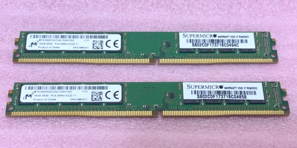 ☆Micron MTA18ADF2G72AZ-2G6H1 2枚セット *PC4-21300/DDR4-2666/PC4-2666V ECC Unbuffered 288Pin VLP DDR4 UDIMM 32GB(16GB x2) 動作品