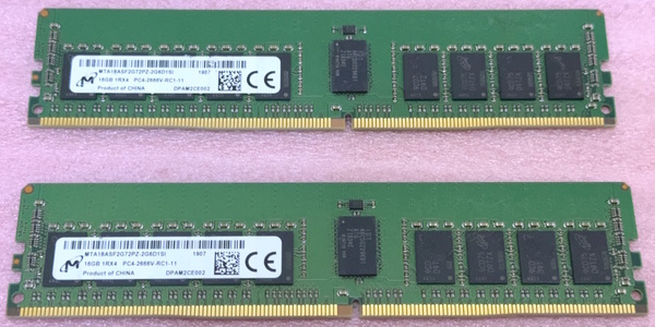 ○Micron MTA18ASF2G72PZ-2G6D1 2枚セット *PC4-21300/DDR4-2666/PC4-2666V ECC REG/Registered 288Pin DDR4 RDIMM 32GB(16GB x2) 動作品