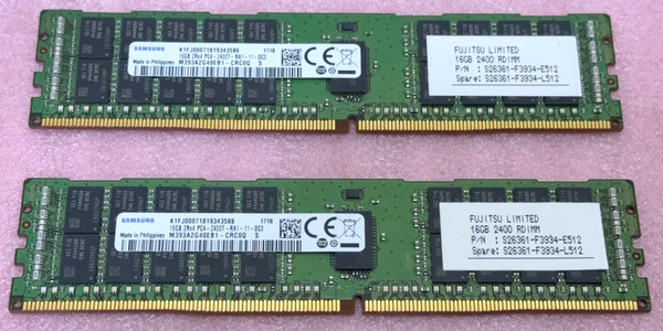 ●Samsung M393A2G40EB1-CRC0Q 2枚セット *PC4-19200/DDR4-2400/PC4-2400T ECC REG/Registered 288Pin DDR4 RDIMM 32GB(16GB x2) 動作品
