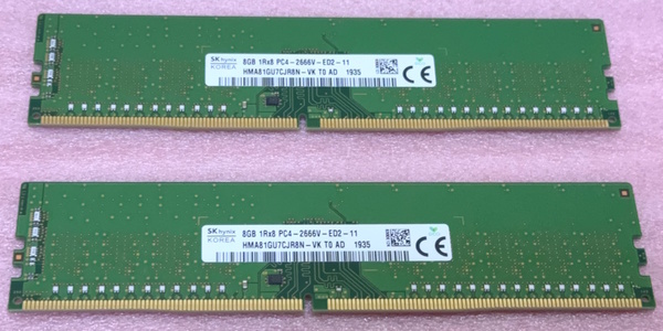 ◆SK hynix HMA81GU7CJR8N-VK 2枚セット *PC4-21300/DDR4-2666/PC4-2666V 288Pin ECC Unbuffered DDR4 UDIMM 16GB(8GB x2) 動作品