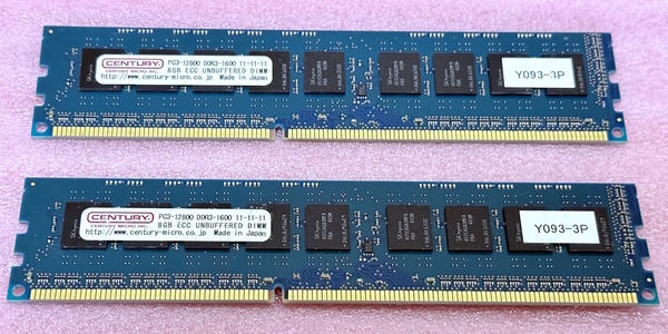 Φセンチュリーマイクロ CD8G-D3UE1600 2枚セット *PC3-12800E/DDR3-1600 SK hynixチップ ECC Unbuffered DDR3 UDIMM 16GB(8GB x2) 動作品