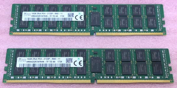 ☆SK hynix HMA42GR7AFR4N-TF 2枚セット *PC4-17000/DDr4-2133/PC4-2133P ECC REG/Registered 288Pin DDR4 RDIMM 32GB(16GB x2) 動作品