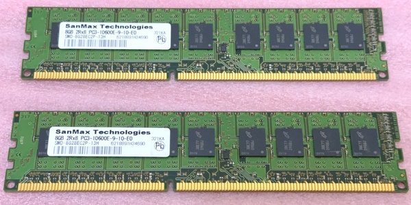 ■SanMax SMD-8G28EC2P-13H 2枚セット *PC3-10600E/DDR3-1333 Micronチップ ECC Unbuffered 240Pin DDR3 UDIMM 16GB(8GB x2) 動作品