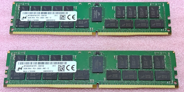 ◆Micron MTA36ASF4G72PZ-2G6E1 2枚セット *PC4-21300/DDR4-2666/PC4-2666V ECC REG/Registered 288Pin DDR4 RDIMM 64GB(32GB x2) 動作品