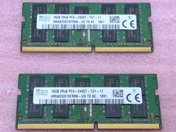 ★SK hynix HMA82GS7AFR8N-UH 2枚セット *PC4-19200/DDR4-2400/PC4-2400T "ECC" 260Pin DDR4 SO-DIMM 32GB(16GB x2) 動作品
