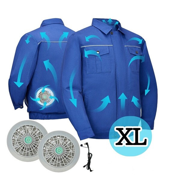 【未使用品】空調作業服 ファン付き XLサイズ ブルー USB給電 3段階風量 熱中症対策 夏用ウェア 日焼け防止
