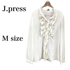 J.press フリル付きシャツ Mサイズ アイボリー 生地薄め タイト