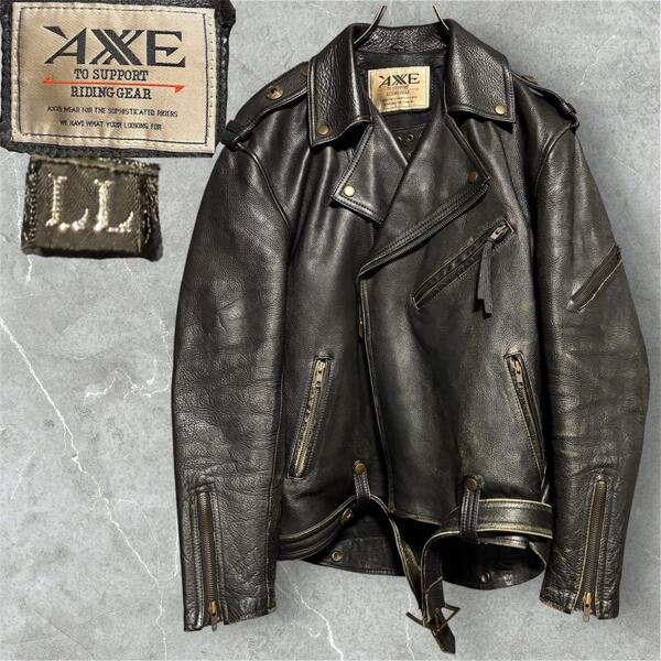 AXXE ライダースジャケット 日本製 LLサイズ 牛革 90s バイカースタイル ヴィンテージ vintage leather jacket 革ジャン レザージャケット