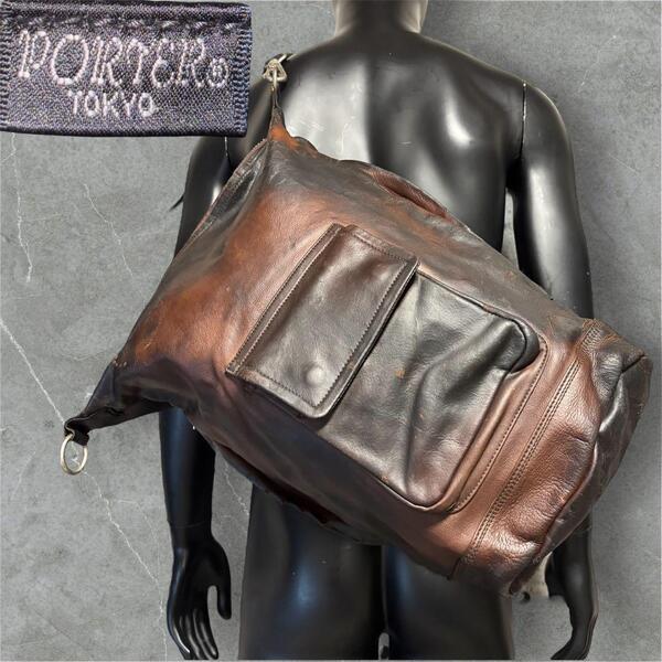 希少 Vintage PORTER ポーター レザー ワンショルダーバッグ PORTER TOKYO ヴィンテージ 本革 エイジングレザー レアモデル ポーター