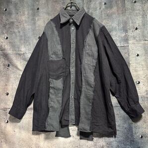 オリジナルリメイク ヴィンテージ ウールワイドシャツ 再構築 ドッキング Remake Wide Fit Shirt リメイクシャツ 比翼仕立て