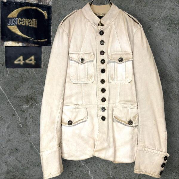 Y2K ギャル男 Just Cavalli ジャストカヴァリ 蛇柄裏地 ミリタリー オフィサージャケット風 ダメージ加工 ITALY製 メンズ 44 お兄系