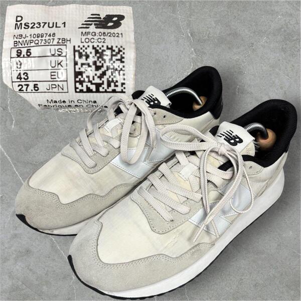 New Balance MS237UL1 27.5cm ナイロン×スエード ニューバランス スニーカー メンズ US9.5 UK9 2021年製 靴 ホワイト系 × ブラックロゴ