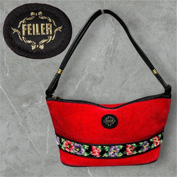 FEILER フェイラー ショルダーバッグ ハンドバッグ 赤×花柄 ヴィンテージ レッド系 ビンテージ vintage feiler 上品 バッグインバッグ