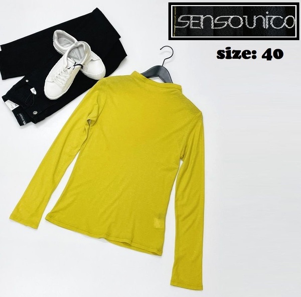 Sensounico【40】イエロー 長袖カットソー レディース カジュアル日本製 大人可愛い 個性的ブラックタグ生地コットン マツオ センソユニコ
