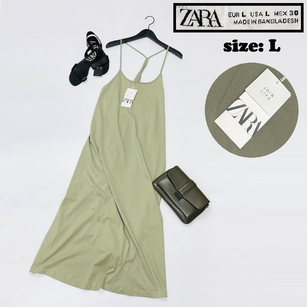 ZARA /L/ ワンピース ロング ノースリーブ ドレス レディース タグ付き カジュアル 通勤 フェミニン 大人可愛い生地コットン デイリー ザラ