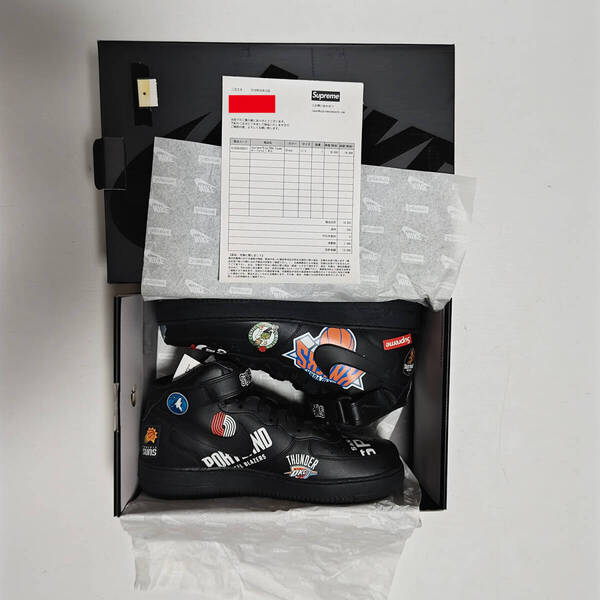 新品未使用 タグ納品書付き 2018 Supreme NIKE NBA Teams Air Force 1 Mid 07 Black シュプリーム エアフォース1 US11.5 29.5cm