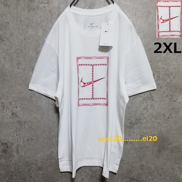 2XL 新品 NIKE ナイキ テニス スウッシュ チェーン コート ビッグ ロゴ プリント メンズ ヘリテージ Tシャツ XXL 白 未使用 即決 送料無料