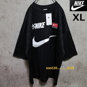 XL 新品 TEAM NIKE 刺繍 パッチ ビッグ スウッシュ ナイキ シャドー ストライプ Tシャツ ブラック 未使用 モータースポーツ 即決 送料無料