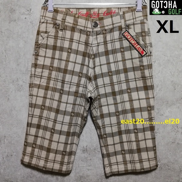 XL size GOTCHA GOLF ガッチャ ゴルフ ロゴ 刺繍 チェック 柄 メンズ ウェア 7分丈 クロップド ストレッチ ハーフ パンツ 88 即決 送料無料