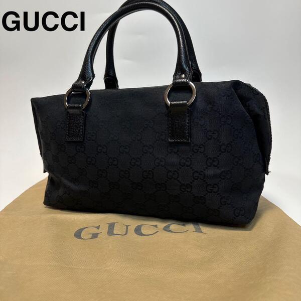 o58【美品】グッチ GUCCI GGキャンバス レザー 革 黒 ブラック ハンドバッグ ボストンバッグ トートバッグ 113009