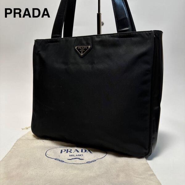 o63【極美品】プラダ PRADA 三角ロゴ ナイロン レザー 革 黒 ブラック ハンドバッグ トートバッグ ワンショルダーバッグ