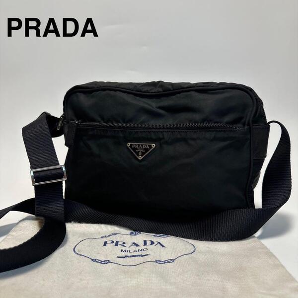 o87 プラダ PRADA 三角ロゴ ナイロン レザー 革 黒 ブラック カメラバッグ ショルダーバッグ メッセンジャーバッグ
