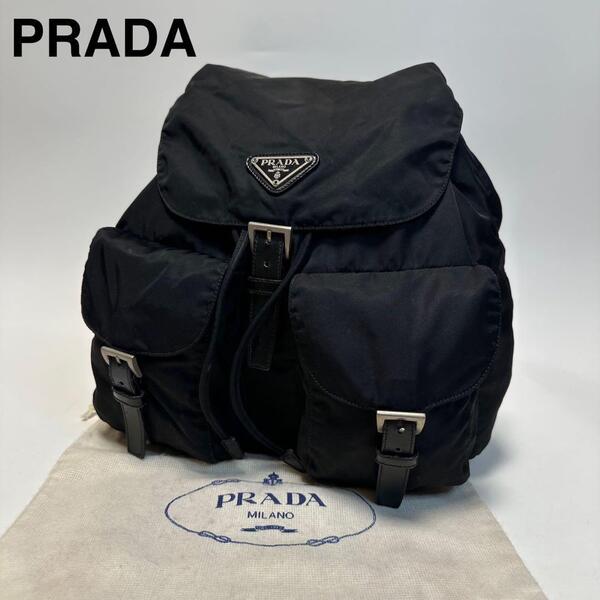 o92【極美品】プラダ PRADA 三角ロゴ ナイロン レザー 革 黒 ブラック A4可 リュックサック バックパック A4可