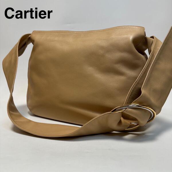 o96【極美品】カルティエ Cartier トリニティ レザー ベージュ ショルダーバッグ A4可