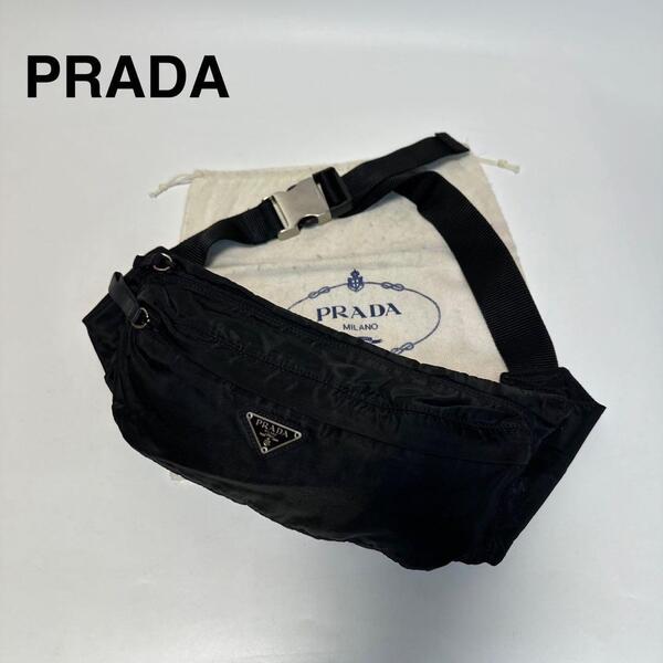 p03【極美品】プラダ PRADA 三角ロゴ ナイロン ブラック 黒 ウエストポーチ ボディバッグ ショルダーバッグ