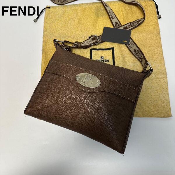 p14【極美品】Gカード付 フェンディ FENDI セレリア レザー ブラウン 茶 ショルダーバッグ サコッシュ