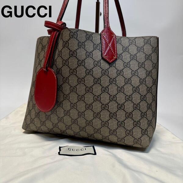 p16【美品】保存袋付 グッチ GUCCI GGスプリーム リバーシブル トートバッグ ハンドバッグ ワンショルダーバッグ 372613