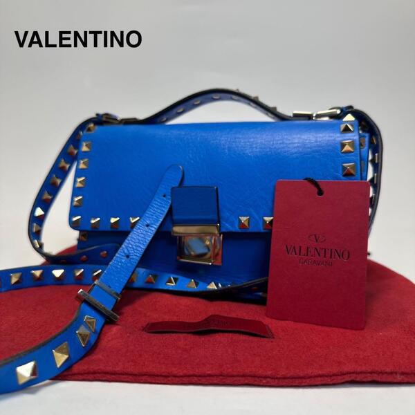 p18【美品】保存袋付 ヴァレンティノ VALENTINO ロックスタッズ レザー 革 2way ショルダーバッグ ハンドバッグ