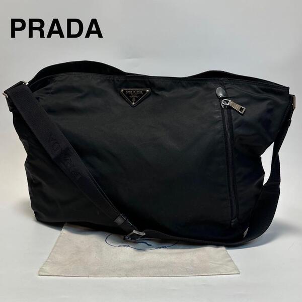 p28【美品】近年モデル プラダ PRADA ナイロン ブラック ロゴベルト ショルダーバッグ メッセンジャーバッグ