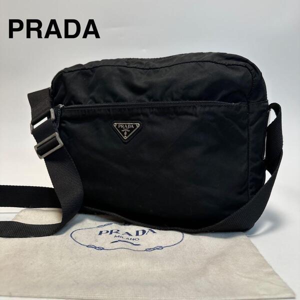 p35 プラダ PRADA 三角ロゴ ナイロン レザー 革 ブラック 黒 ショルダーバッグ カメラバッグ メッセンジャーバッグ