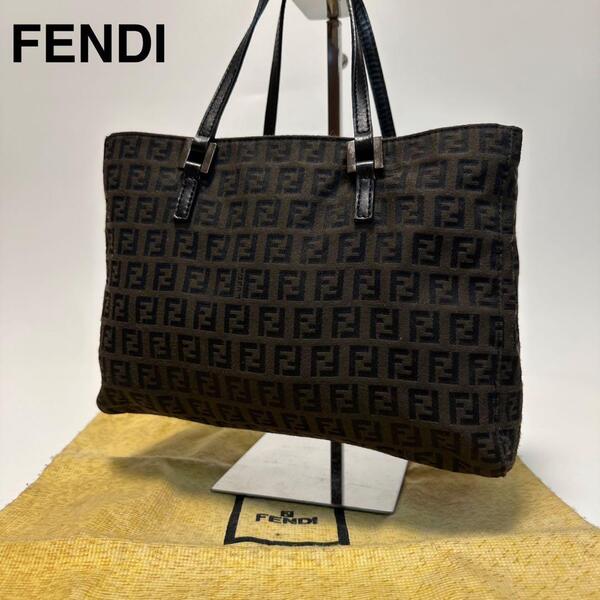 p66【美品】フェンディ FENDI ズッキーノ キャンバス レザー ハンドバッグ トートバッグ ワンショルダーバッグ