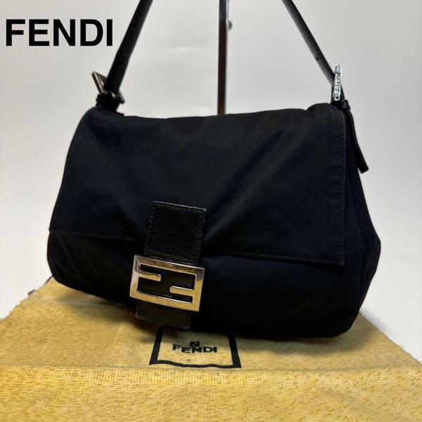 p72【極美品】フェンディ FENDI コットンジャージー ブラック 黒 マンマバケット ショルダーバッグ ハンドバッグ
