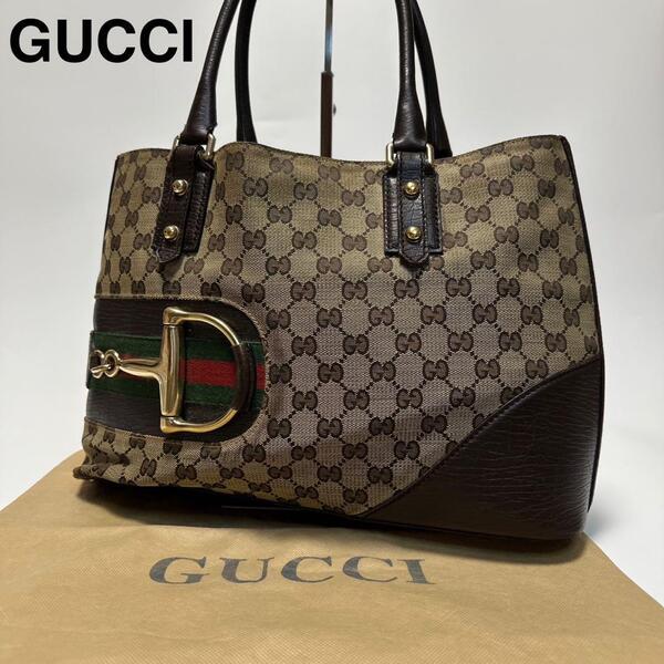 p89 グッチ GUCCI GGキャンバス ホースビット シェリーライン ハンドバッグ トートバッグ ワンショルダーバッグ A4可 137385
