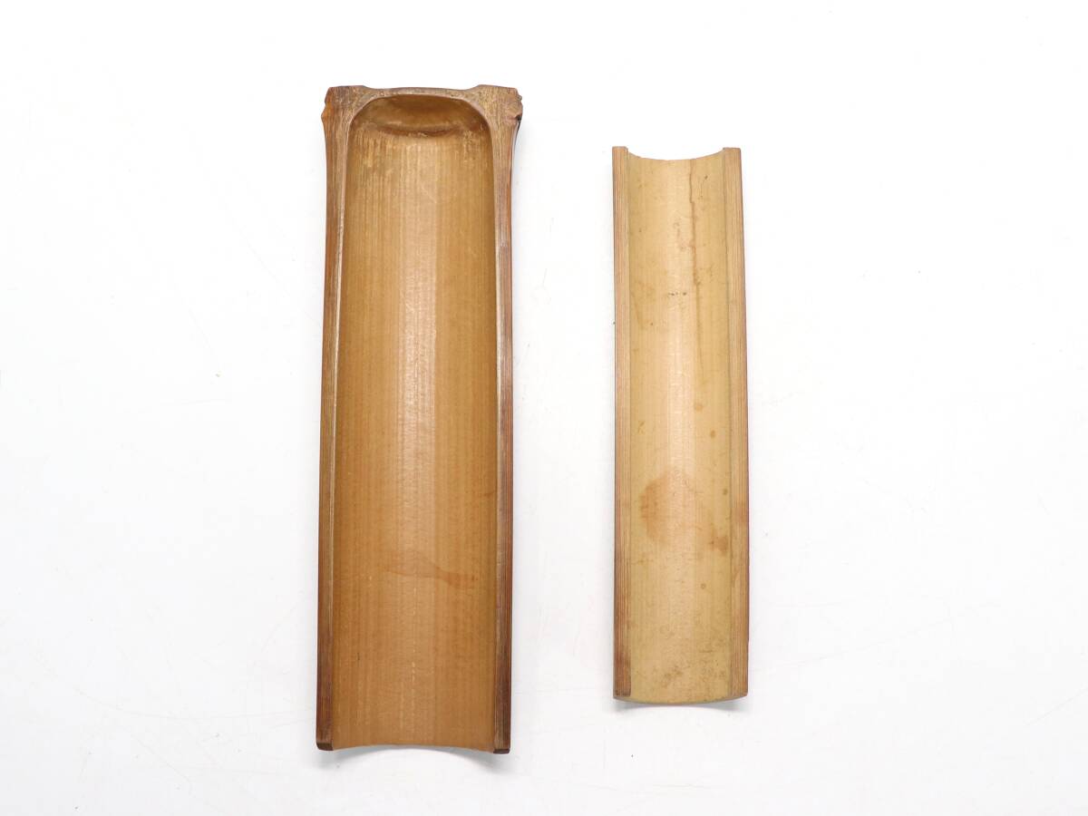 煎茶道具 茶合 竹 二点 在印在銘 S2589U