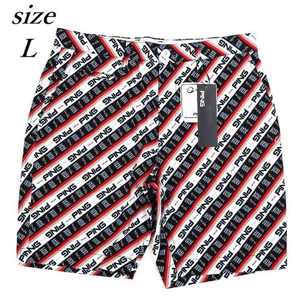 T163 新品 PING GOLF ピン ゴルフ 総柄ロゴ ストレッチ ハーフパンツ ショートパンツ ゴルフウエア レッド L