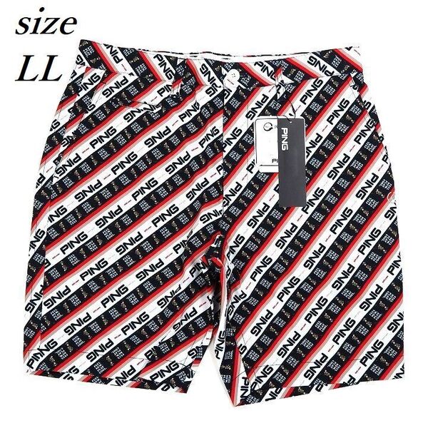 T163 新品 PING GOLF ピン ゴルフ 総柄ロゴ ストレッチ ハーフパンツ ショートパンツ ゴルフウエア レッド LL