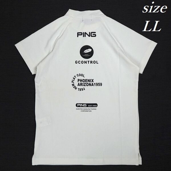 T177 新品 PING GOLF ピン ゴルフ レディース モックネック 半袖 シャツ 持続性冷感 ハイネック バックプリント ホワイト LL