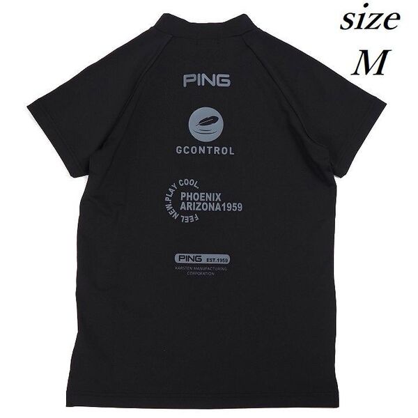 T177 新品 PING GOLF ピン ゴルフ レディース モックネック 半袖 シャツ 持続性冷感 ハイネック バックプリント ブラック M