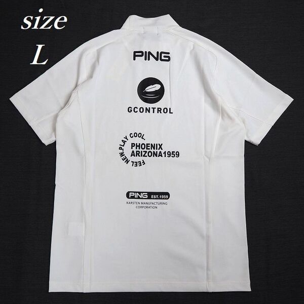 T208 新品 PING GOLF ピン ゴルフ モックネック 半袖 シャツ 持続性冷感 ハイネック バックプリント メンズ ホワイト L