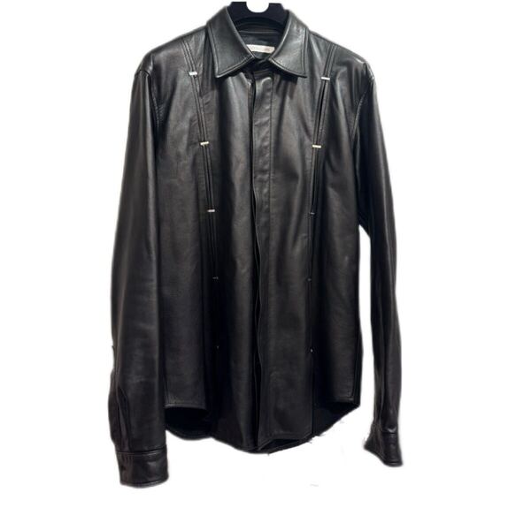 JOHN LAWRENCE SULLIVAN 24AW レザーシャツ メタルライン ブラック レザー シャツ 長袖ジョンローレンスサリバン 黒