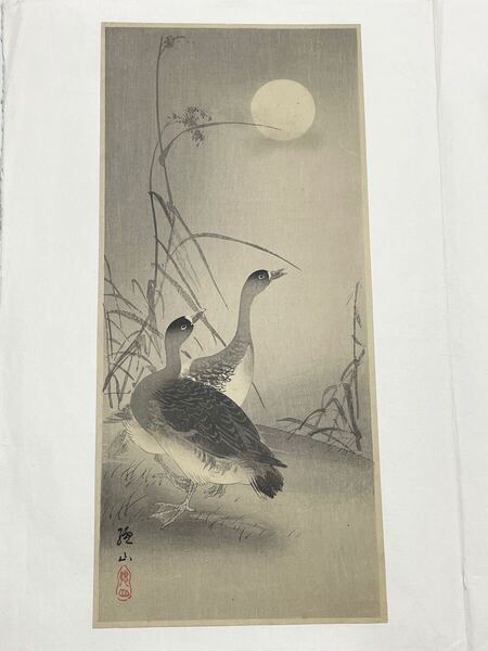 即決!真作 伊藤総山/月下雁図(検索=川瀬巴水 新版画 土屋光逸 吉田博 笠松紫浪 是真 英朋 渡辺省亭 美人画 清方 小原古邨 祥邨 深水 暁斎