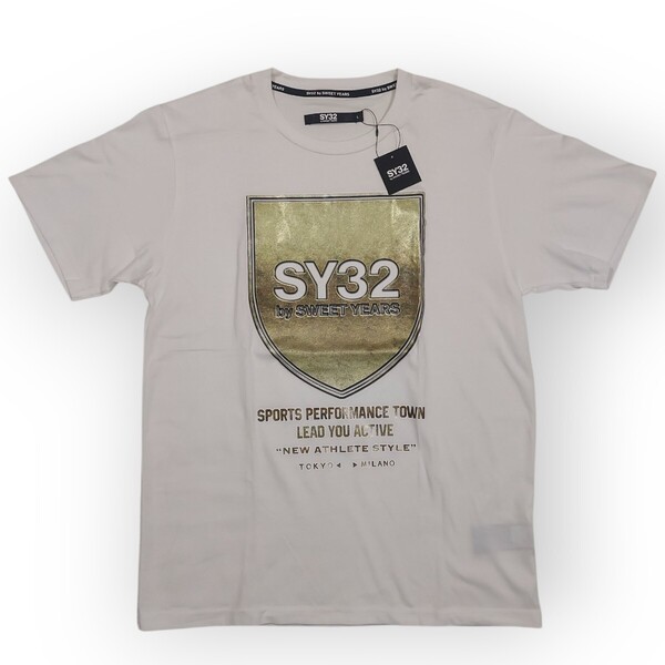 【新品未使用/正規品】 SY32 by SWEET YEARS エスワイサーティトゥバイスウィートイヤーズ ゴールドシールドロゴTシャツ/L 日本製