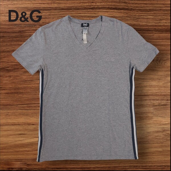 【正規品】D&G DOLCE&GABBANA UNDERWEAR ドルチェアンドガッバーナ サイドライン ロゴ刺繍 Vネック 半袖 Tシャツ M