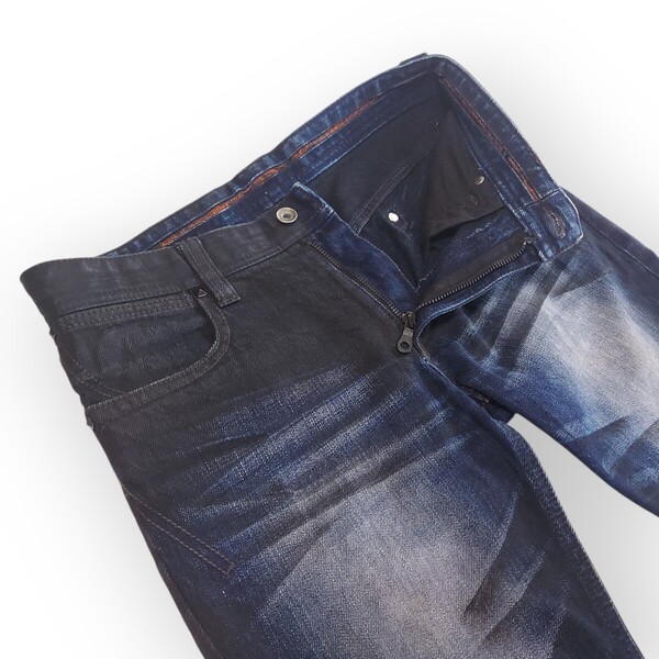 NICOLE CLUB FOR MEN ニコルクラブフォーメン 濃紺 ユーズド加工 スリム テーパードデニムパンツ/46