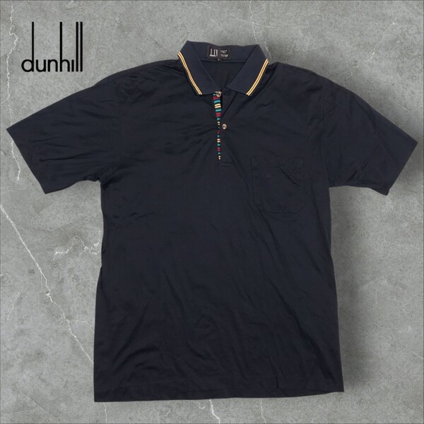 イタリア製 ダンヒル dunhill ヴィンテージ 半袖 ポロシャツL 紺